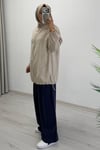 İkoll Tensel Kot Kumaş Kapüşonlu Fermuarlı Oversize Bomber Ceket Bej