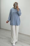 İkoll Yazı Baskılı Premium Kalite Tunik Açık Mavi
