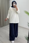 İkoll Yazı Baskılı Premium Kalite Tunik Ekru