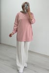 İkoll Yazı Baskılı Premium Kalite Tunik Pudra