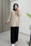 İkoll Yazı Baskılı Premium Kalite Tunik Bej