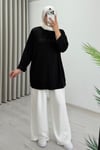 İkoll Yazı Baskılı Premium Kalite Tunik Siyah