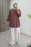 İkoll Yazı Baskılı Premium Kalite Tunik Gül