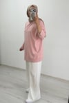 İkoll Yazı Baskılı Premium Kalite Tunik Pudra