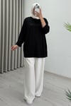 İkoll Yazı Baskılı Premium Kalite Tunik Siyah
