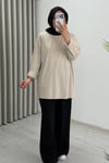 İkoll Yazı Baskılı Premium Kalite Tunik Bej