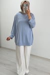 İkoll Yazı Baskılı Premium Kalite Tunik Açık Mavi