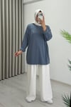 İkoll Yazı Baskılı Premium Kalite Tunik Mavi