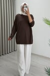 İkoll Yazı Baskılı Premium Kalite Tunik Kahve