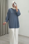 İkoll Yazı Baskılı Premium Kalite Tunik Mavi