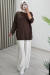 İkoll Yazı Baskılı Premium Kalite Tunik Kahve