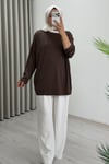 İkoll Yazı Baskılı Premium Kalite Tunik Kahve
