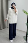 İkoll Yazı Baskılı Premium Kalite Tunik Ekru