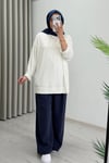 İkoll Yazı Baskılı Premium Kalite Tunik Ekru