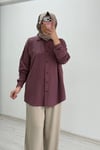 My Magazin Premium Kumaş Oversize Standart Beden Rahat Kalıp Tesettür Gömlek Mürdüm