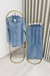 My Magazin Yazlık Denim Kumaş Serpme Taş Detaylı İkili Takım Mavi