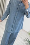My Magazin Yazlık Denim Kumaş Serpme Taş Detaylı İkili Takım Mavi
