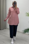 My Magazin Yazlık Tensel Kot Kumaş Çıtçıt Düğmeli Tesettür Gömlek Pembe