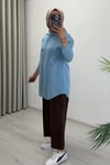 My Magazin Yazlık Tensel Kot Kumaş Çıtçıt Düğmeli Tesettür Gömlek Bebe Mavi