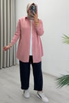 My Magazin Yazlık Tensel Kot Kumaş Çıtçıt Düğmeli Tesettür Gömlek Pembe
