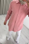 My Magazin Yazlık Tensel Kot Kumaş Taşlı Papatya Çıtçıt Düğmeli Tesettür Gömlek Pembe