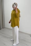 My Magazin Yazlık Tensel Kot Kumaş Taşlı Papatya Çıtçıt Düğmeli Tesettür Gömlek Yağ Yeşil