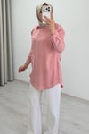 My Magazin Yazlık Tensel Kot Kumaş Taşlı Papatya Çıtçıt Düğmeli Tesettür Gömlek Pembe