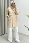 Noshe Çilek Kumaş Kapüşonlu Torba Cep Detaylı Fermuarlı Kadın Tesettür Kap Lacivert