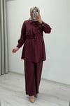 Tripen Tensel Kumaş Taş İşleme Detaylı Tesettür Takım Bordo