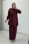 Tripen Tensel Kumaş Taş İşleme Detaylı Tesettür Takım Bordo
