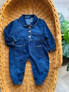 Cep ve Yaka Detaylı Denim Tulum