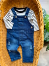 Çizgili Badili Denim Salopet