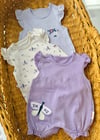 Kelebek ve Çiçek Desenli Yazlık 3lü Tulum Set
