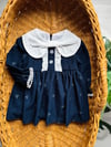 Lacivert Vintage Bow Kadife Elbise