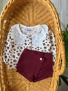 Leoparlı Şort Etekli Bordo Takım ( Külotlu Çorap Hediyeli)