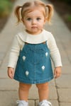 Papatya İşlemeli Denim Badili Elbise