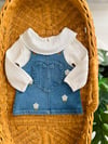 Papatya İşlemeli Yaka Detaylı Badili Denim Elbise