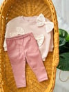 Pembe Lily Fiyonklu Deri Pantolonlu Takım