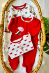Unisex 3lu Mantar Desenli Patikli Kaşkorse Tulum Set 