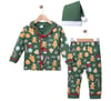 Yeşil Yılbaşı Temalı Şapkalı Pijama Takımı 
