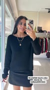 10804 Kayık Yaka Dökümlü Triko Kazak Siyah
