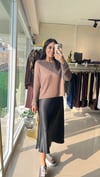 10804 Kayık Yaka Dökümlü Triko Kazak-Vizon