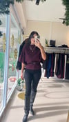 10838 Yün Karışımlı Kemerli Kayık Yaka Kazak-Bordo