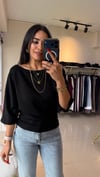 11044 KAYIK YAKA MODAL KUMAŞ BLUZ SİYAH