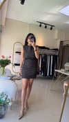 11487 TEK YANI DRAPEL SIFIR KOL ELBİSE KAHVE