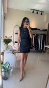 11487 TEK YANI DRAPEL SIFIR KOL ELBİSE LACİVERT