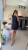 11487 TEK YANI DRAPEL SIFIR KOL ELBİSE LACİVERT