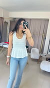 20984 PEPLUM DANTEL BLUZ EKRU
