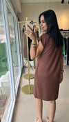 2136 OYS POLO YAKA MODAL KUMAŞ CEPLİ ELBİSE KAHVE