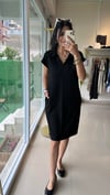 2136 OYS POLO YAKA MODAL KUMAŞ CEPLİ ELBİSE SİYAH